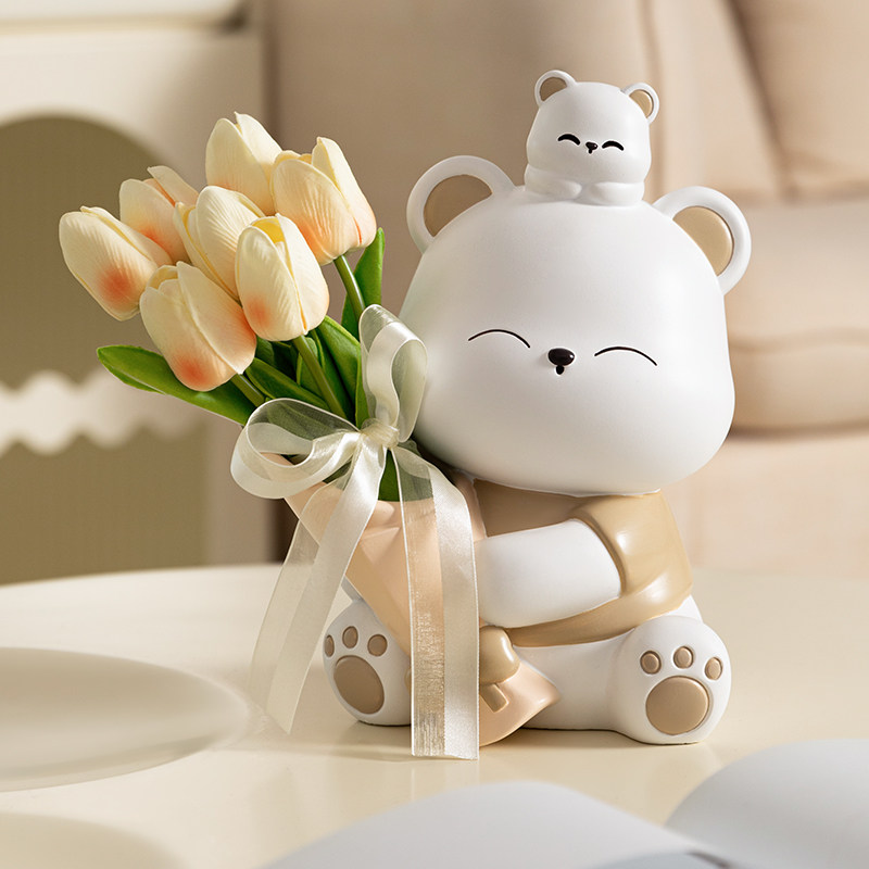可爱捧花暴力熊摆件家居客厅装饰