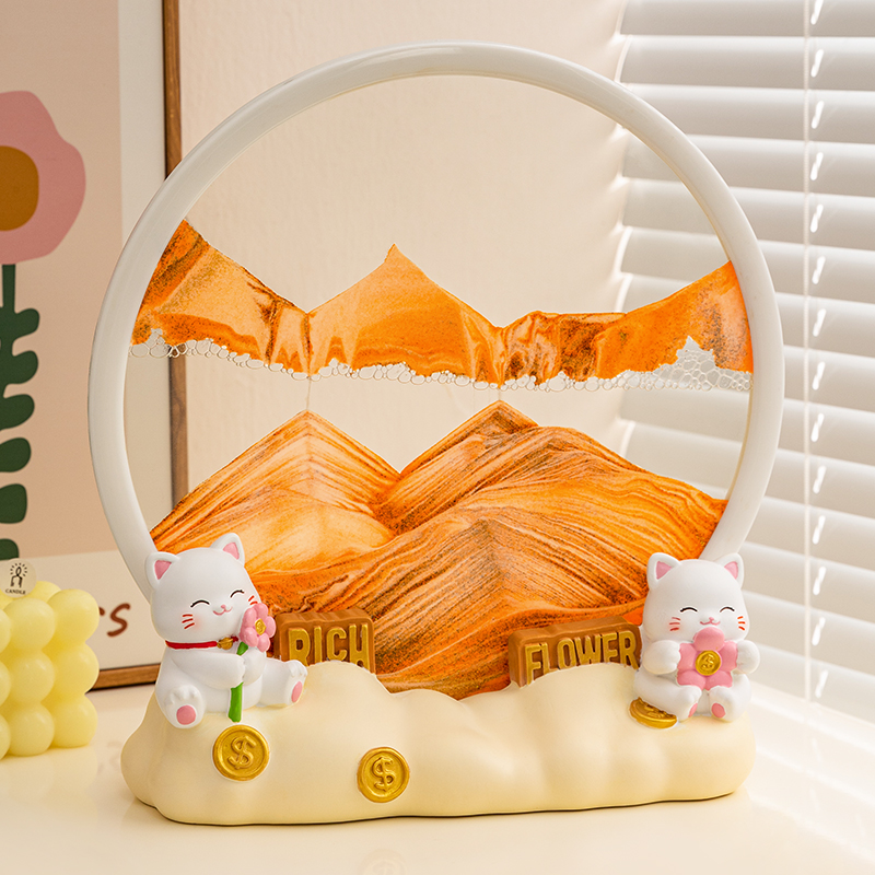 招财猫流沙画沙漏摆件轻奢装饰品