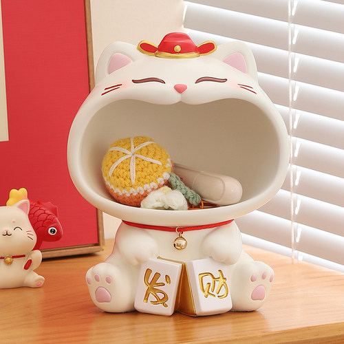 喜庆招财猫摆件入户玄关钥匙收纳