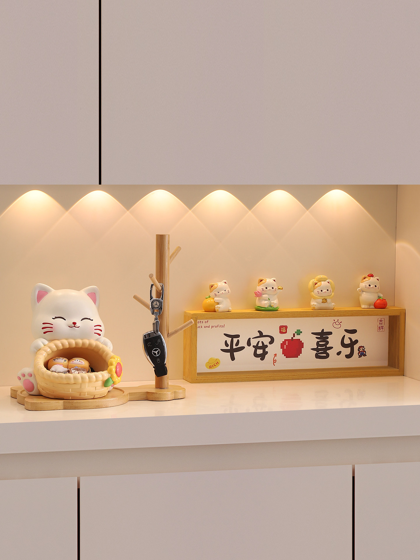 可爱猫咪摆件家用入户玄关钥匙收纳客厅桌面装饰新家乔迁新居礼物