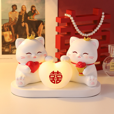 可爱招财猫长明灯摆件新婚礼物结婚氛围感装饰送朋友订婚礼物实用