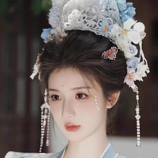 汉服配饰发冠仙气宋制3D打印头饰簪花头冠古风写真墨雨云间发饰女