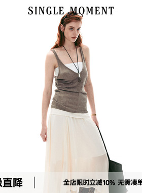 SINGLE MOMENT 26SS夏季宽松休闲透气真两件撞色吊带背心上衣女