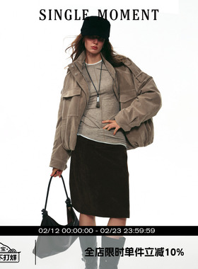 SINGLE MOMENT 25AW法式秋冬绒面褶皱工装大口袋棉衣夹克外套女