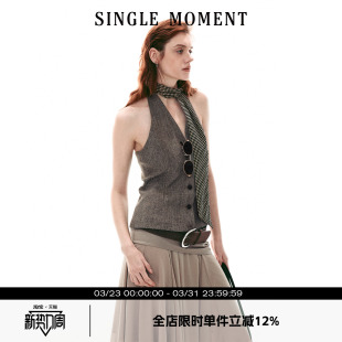 无袖 SINGLE 复古简约粗纺挂脖修身 26SS法式 背心马甲上衣女 MOMENT