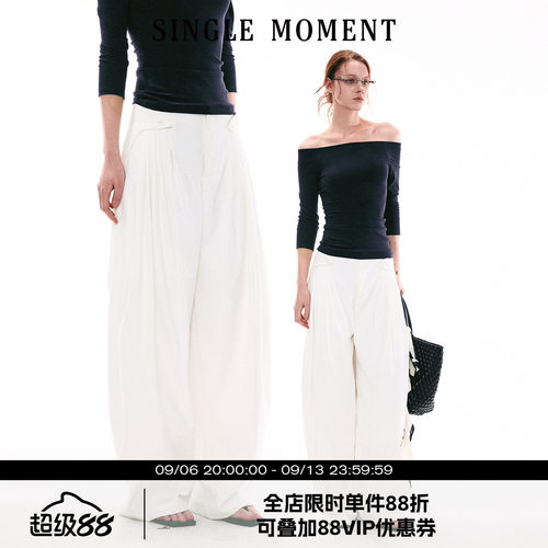 SINGLE MOMENT 26SS法式复古剑褶休闲西裤阔腿裤宽松直筒长裤女春