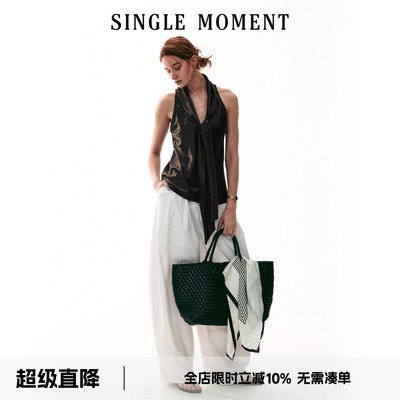SINGLE MOMENT 26SS法式通勤百搭飘带无袖背心吊带宽松上衣女