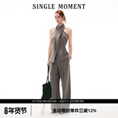 套装 SINGLE 复古交叉领挂脖无袖 上衣直筒休闲西裤 MOMENT 26SS法式