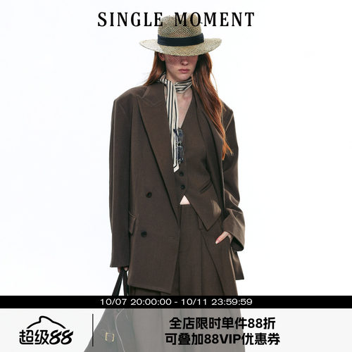 SINGLE MOMENT 25AW法式高级感气质戗驳领宽松休闲西装外套上衣女