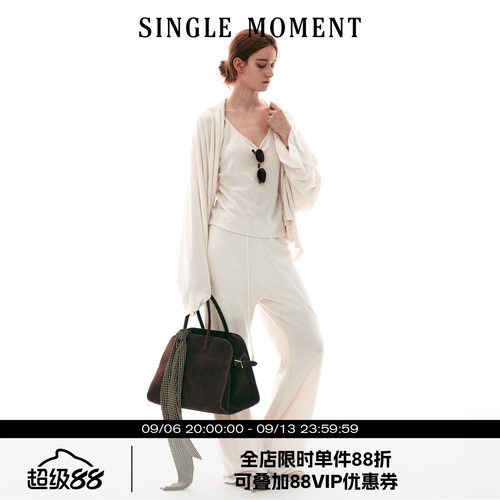 SINGLE MOMENT 26SS法式复古风简约吊带针织上衣背心开衫西裤套装