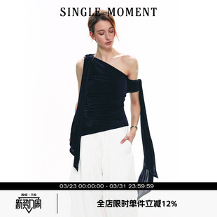 斜肩设计飘带露肩无袖 25SS春夏醋酸法式 上衣背心女 MOMENT SINGLE