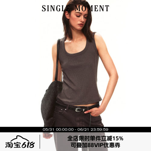SINGLE MOMENT 26SS夏季法式U领针织工字背心修身显瘦上衣女
