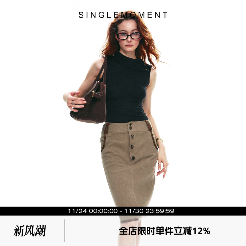 SINGLEMOMENT天丝高领无袖背心