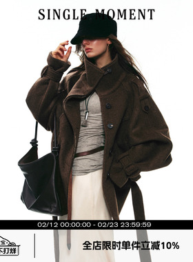 SINGLE MOMENT 25AW法式冬季经典优雅羊毛双面呢中长款大衣外套女