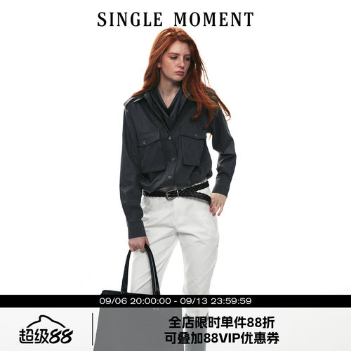 SINGLE MOMENT 26AW法式复古可脱卸荡领工装长袖休闲宽松衬衫女