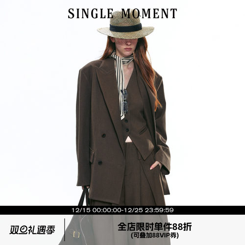 SINGLE MOMENT 25AW法式高级感气质戗驳领宽松休闲西装外套上衣女