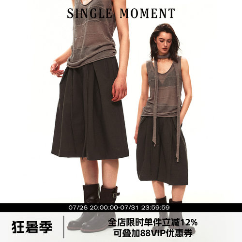 SINGLE MOMENT 26SS夏季法式空气感抽皱腰头休闲七分裤宽松短裤女