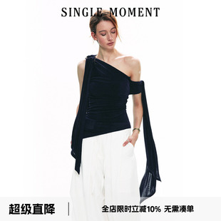 斜肩设计飘带露肩无袖 25SS春夏醋酸法式 上衣背心女 MOMENT SINGLE