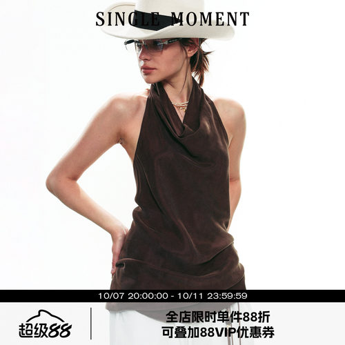 SINGLE MOMENT 25SS夏季新款法式气质挂脖荡领设计露背无袖上衣女