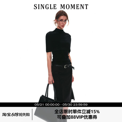 SINGLE MOMENT 26SS法式夏季斗篷式针织醋酸吊带两件套背心上衣女