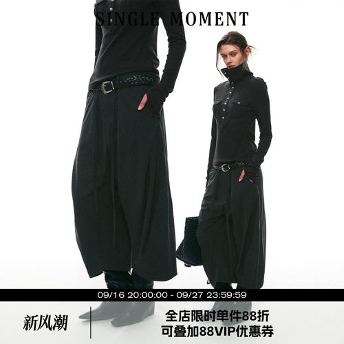 SINGLE MOMENT 26AW法式经典都市通勤打褶抽绳宽松七分裤休闲裤女