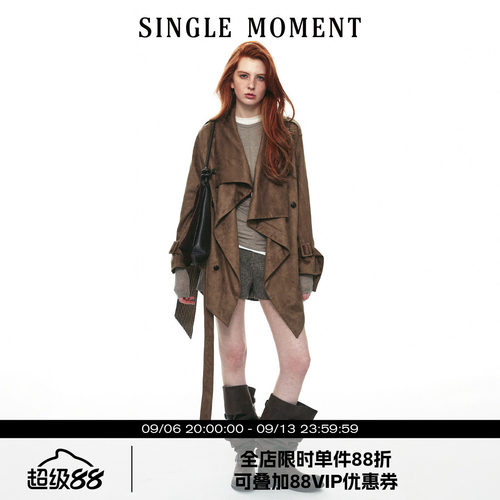 SINGLE MOMENT 26AW法式复古都市不规则荡领廓形风衣外套长袖上衣