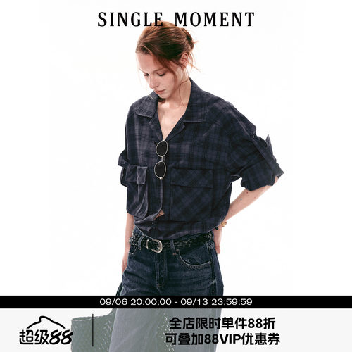 SINGLE MOMENT 26SS法式立体口袋暗格纹工装修身长袖衬衫上衣女
