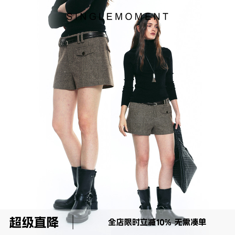 SINGLE MOMENT 25AW法式秋冬时尚通勤百搭毛呢休闲西装直筒短裤女