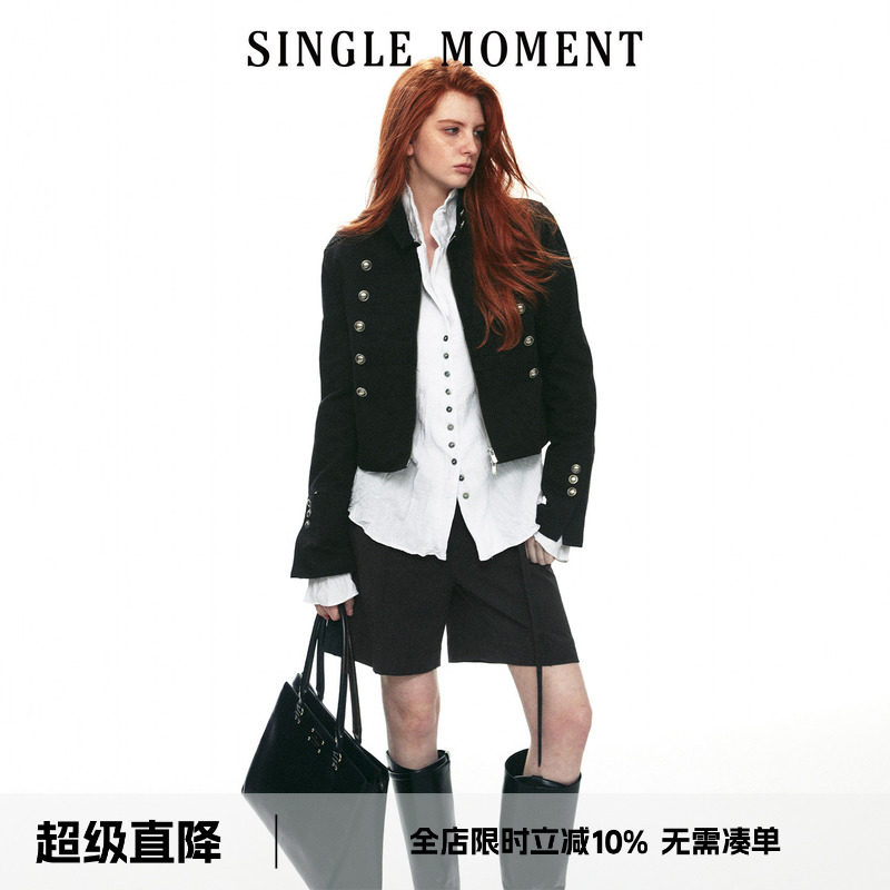SINGLE MOMENT 26AW法式经典休闲风拿破仑短款双排扣工装长袖外套图片