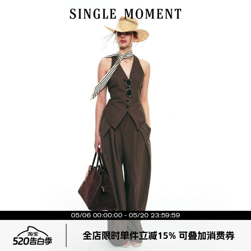 SINGLE MOMENT 25SS秋季新款法式v领无袖设计感休闲修身马甲套装