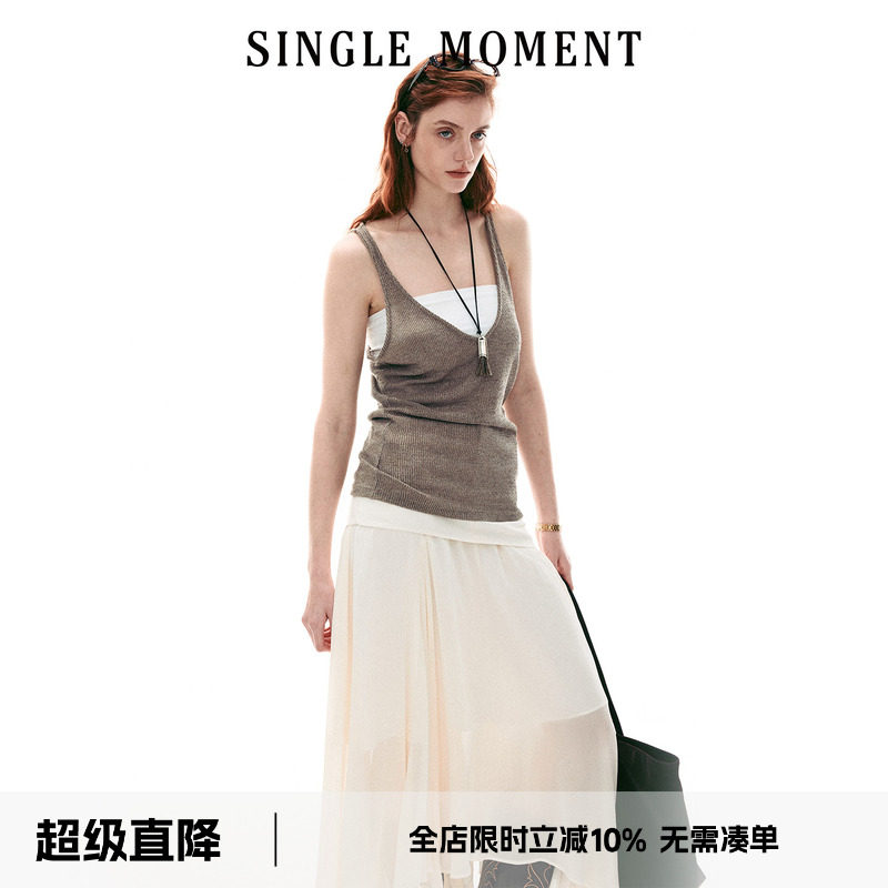 SINGLE MOMENT 26SS夏季宽松休闲透气真两件撞色吊带背心上衣女