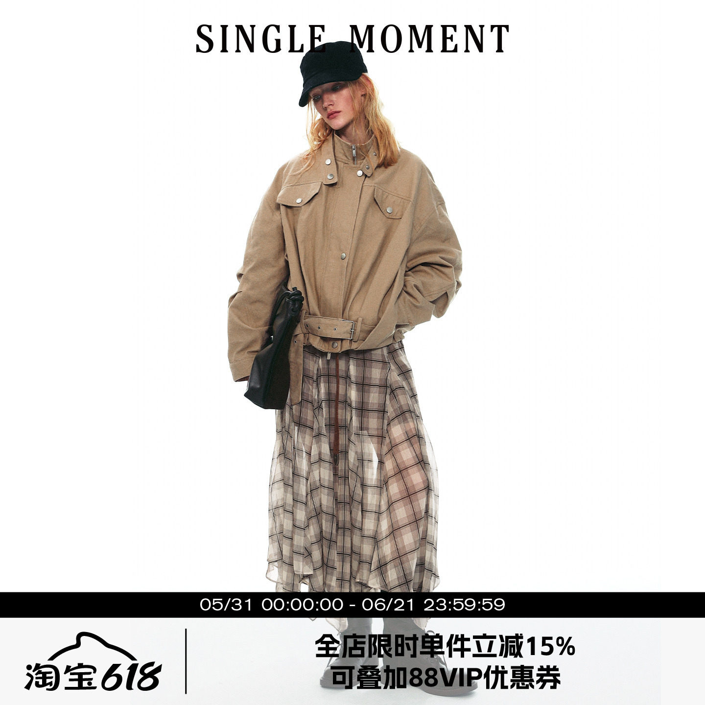 SINGLE MOMENT 25AW英伦风复古工装立领穿插结构夹克外套上衣女