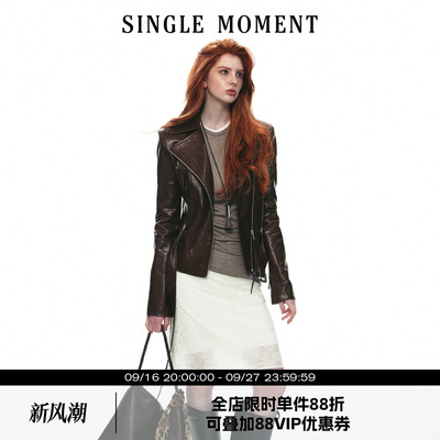SINGLE MOMENT 26AW法式复古短款通勤机车拉链夹克长袖外套上衣女