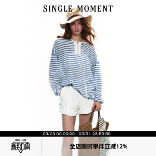 条纹针织防晒透气长袖 SINGLE 度假法式 2025SS夏季 T恤上衣 MOMENT
