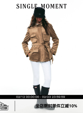 SINGLE MOMENT 25AW法式秋冬通勤麂皮绒多口袋立领猎装夹克外套女