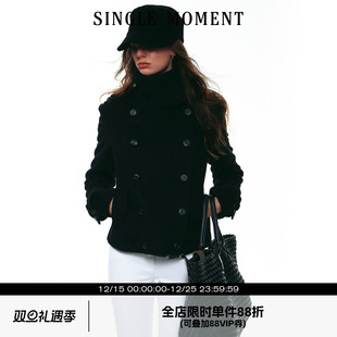 经典 SINGLE 时尚 25AW法式 双排扣正肩斜纹羊毛立领短外套女 MOMENT
