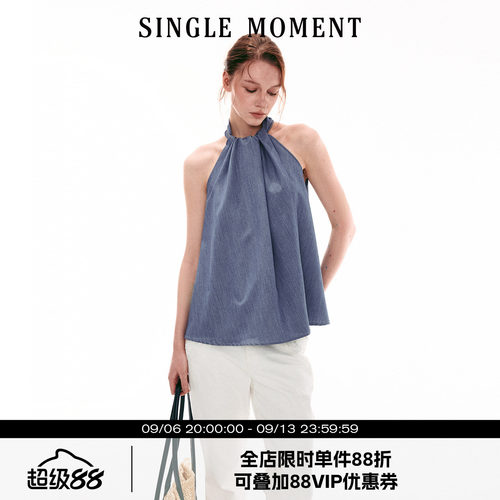 SINGLE MOMENT 26SS法式度假风休闲宽松百搭无袖挂脖上衣背心女