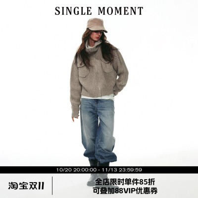 SINGLE MOMENT 25AW法式高级感气质手织三针加厚高领毛衣外套开衫