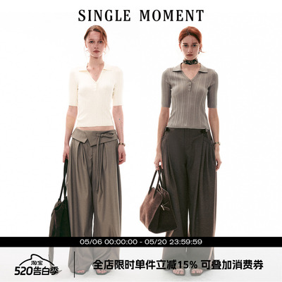 SINGLE MOMENT 26SS法式坑条五分袖套头针织衫百搭POLO杉上衣女