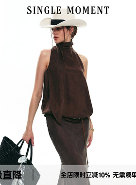 SINGLE MOMENT 25SS秋季新款法式高领飘带无袖背心吊带上衣套装女