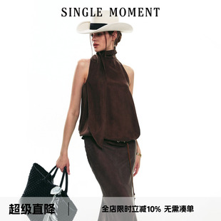 新款 25SS秋季 法式 高领飘带无袖 女 SINGLE 背心吊带上衣套装 MOMENT
