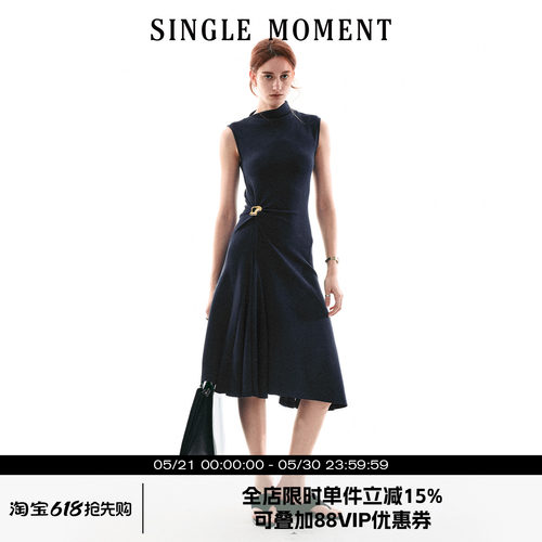 SINGLE MOMENT 26SS法式通勤气质百搭休闲扭结无袖简约连衣裙女