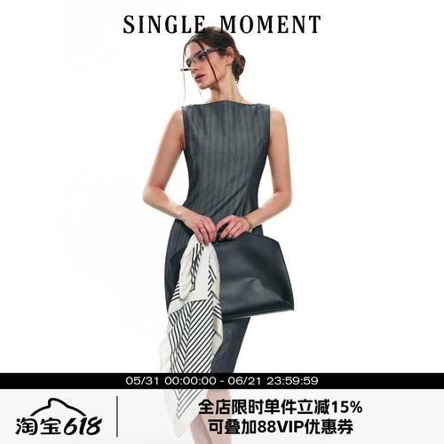 SINGLE MOMENT 25SS夏季法式复古帆船领修身瑞秋裙无袖连衣裙女