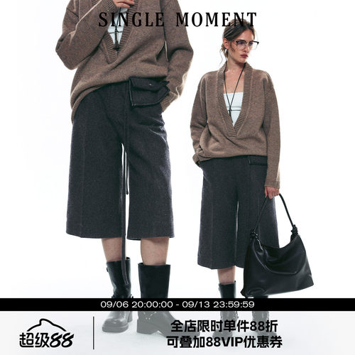 SINGLE MOMENT 25AW法式简约气质薄呢西装式直筒七分裤休闲裤女