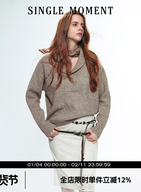 SINGLE MOMENT 25AW法式松弛感青果领百花绒宽松套头毛衣针织衫女