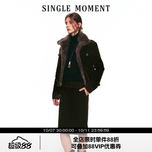 SINGLE MOMENT 26AW法式毛领植绒斜纹工装外套毛里棉服夹克上衣女