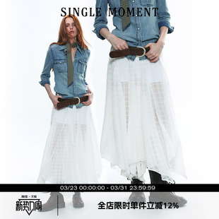 苏格兰风纯白格纹不对称半身裙长裙女 25AW秋季 SINGLE MOMENT