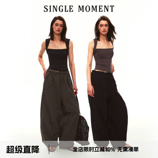 SINGLE MOMENT 26SS夏季法式梯形领抹胸吊带无袖背心修身上衣女
