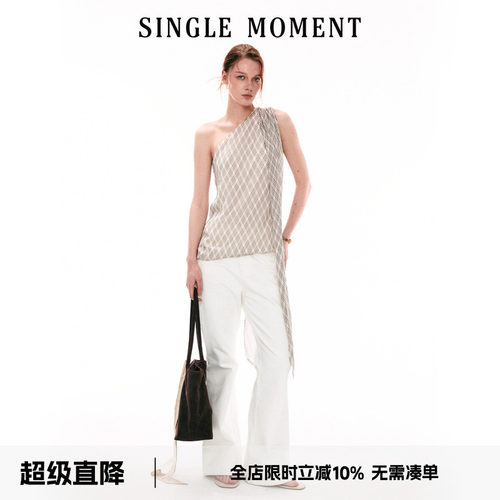 SINGLE MOMENT 26SS法式通勤复古优雅飘带挂脖上衣无袖T恤背心女