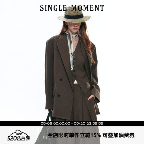 SINGLE MOMENT 25AW法式高级感气质戗驳领宽松休闲西装外套上衣女